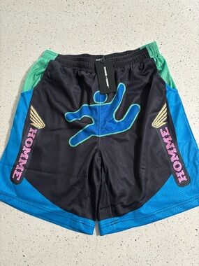 Homme + Femme Athletic Mesh Shorts - Black with Blue & Green Accents